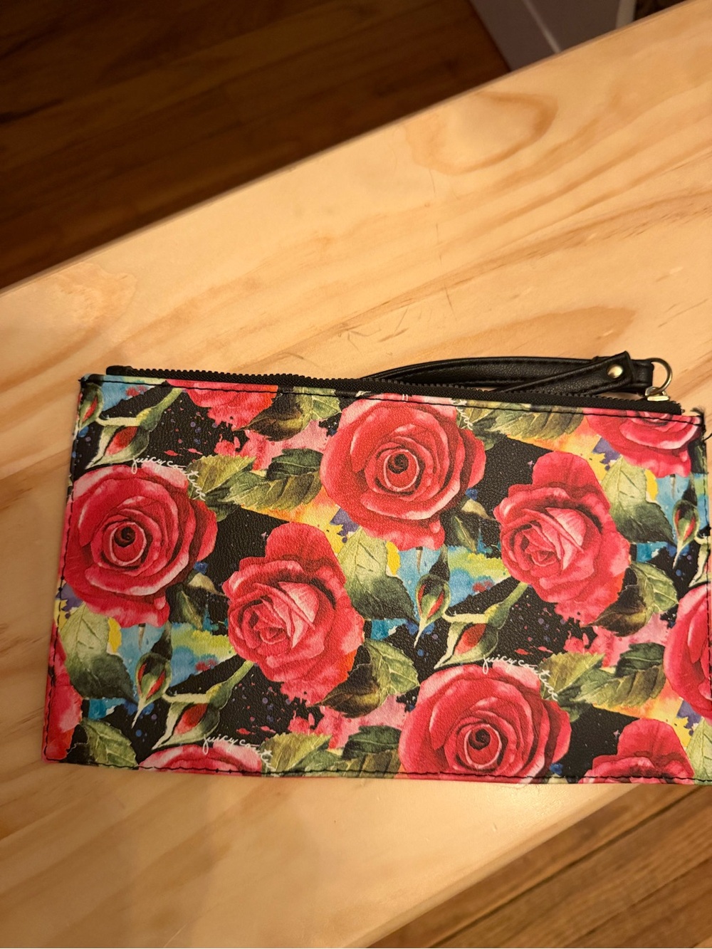 Juicy Couture Black Multi Rose Gothic Logo Stripe Wristlet NWOT - Picture 4 of 7